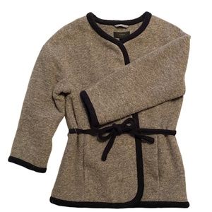 LIKE NEW, J Crew, Boiled Wool Belted Sweater Coat, Grey w/ Navy Trim, XS